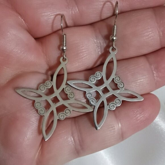 Witch Knot Silver Tone Dangle Earrings Stainless Steel Fashion NWOT - Picture 5 of 8